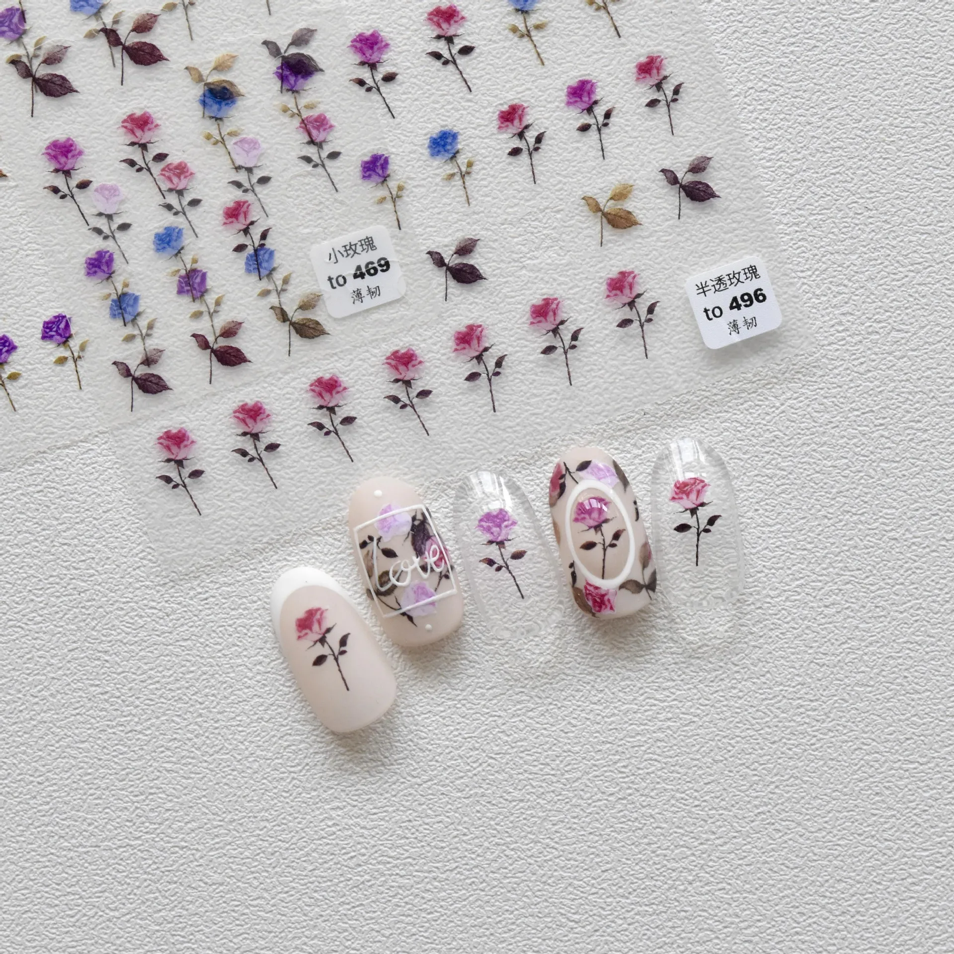 Concise Translucent Single Rose Nail Art Sticker Simulation Decals Art Idea Spring Decoration Accessories