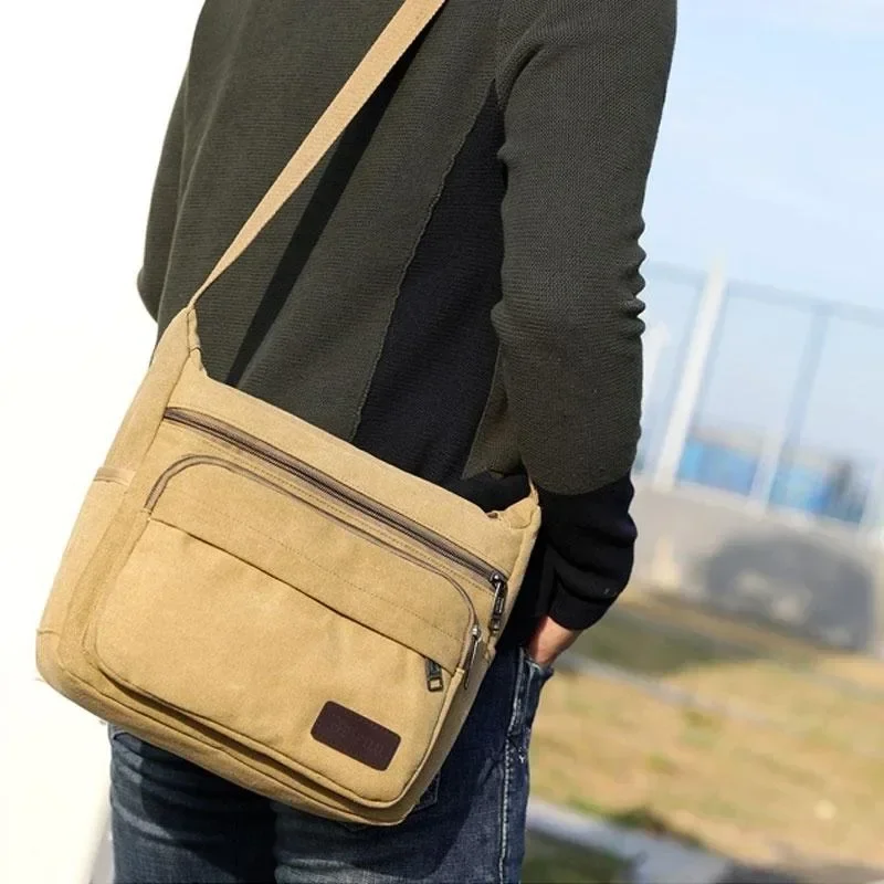 Bolso de lona de un solo hombro para hombre y mujer, de Viaje Unisex bandolera, informal, para exteriores, Vintage