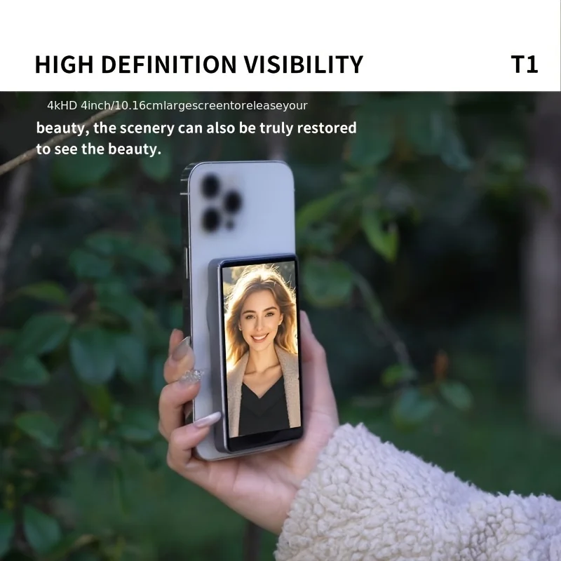 Monitor magnético para teléfono Vlog Selfie: doble potencia recargable, compatible con iOS y Android para transmisión y contenido en vivo
