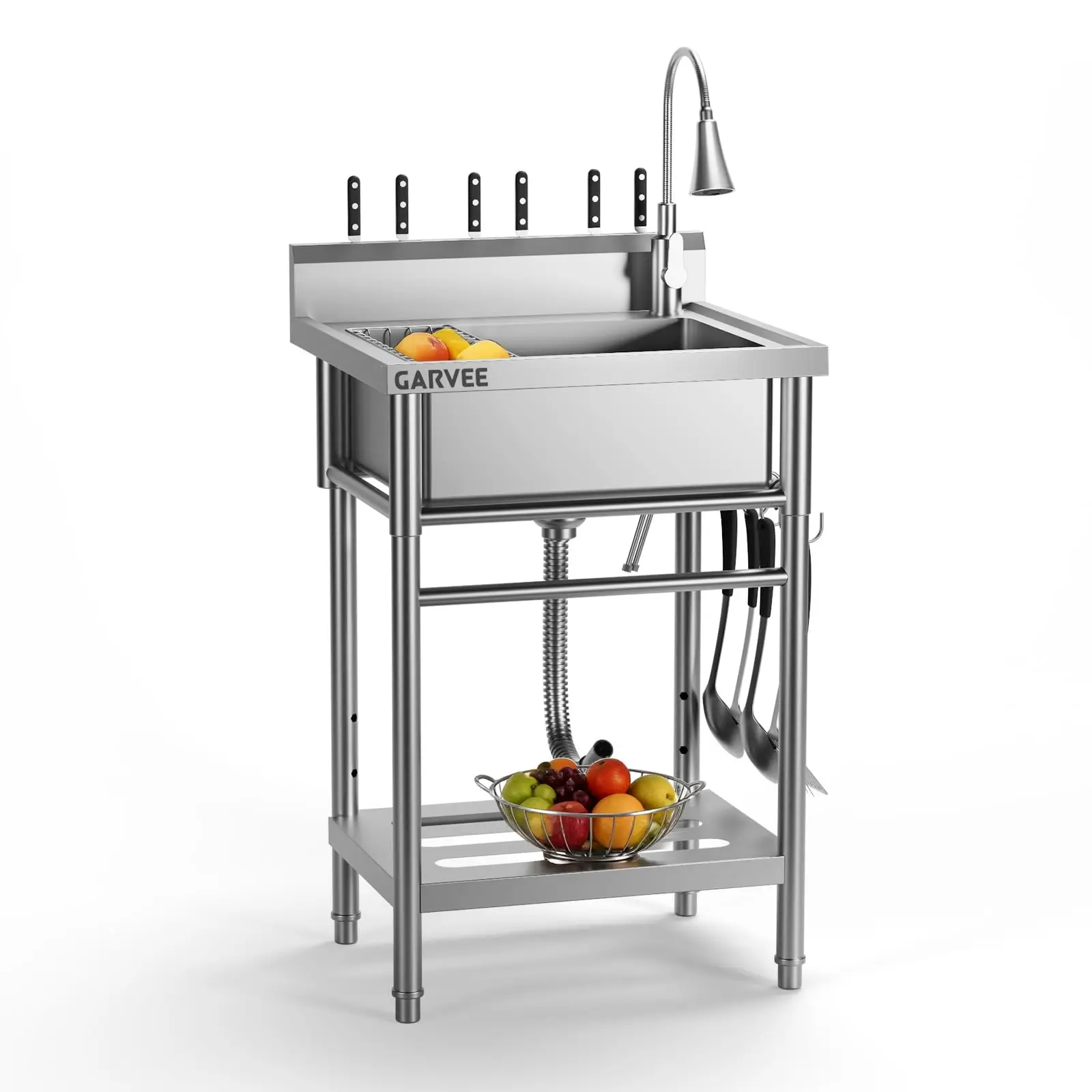 Utility Sink, Freestanding Single Bowl Kitchen Sinks, Stainless Steel Commercial Restaurant Sinks, Laundry Tub with