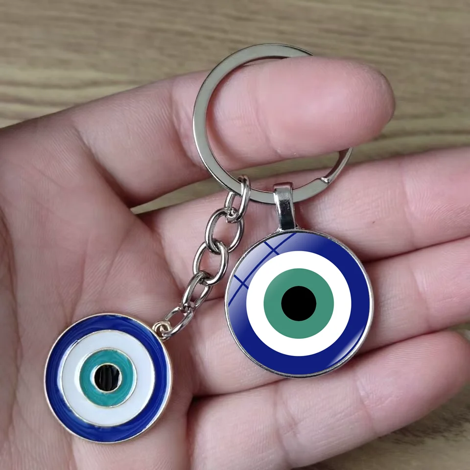 

New Turkey Eyes Keychain Blue Evil Eye Lucky Amulet Alloy Glass Pendant Creative Classic Men Women Car Keychain Jewelry Gift