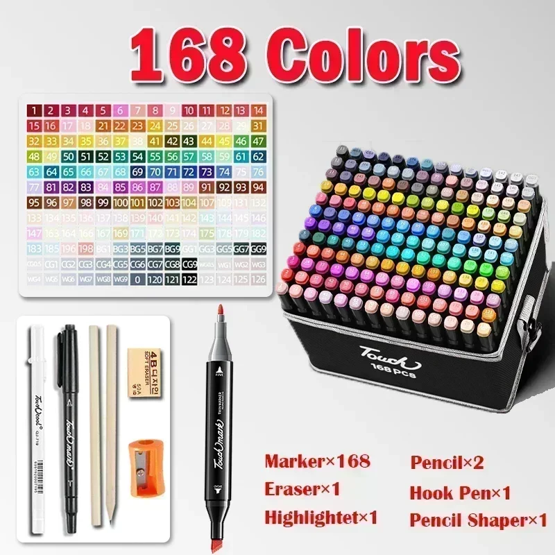 168 Colors Dual Tip Highlighter Marker Pen Set for Comic Art Sketch Graffiti Watercolor Korean Stationery Vibrant Coloring Pens