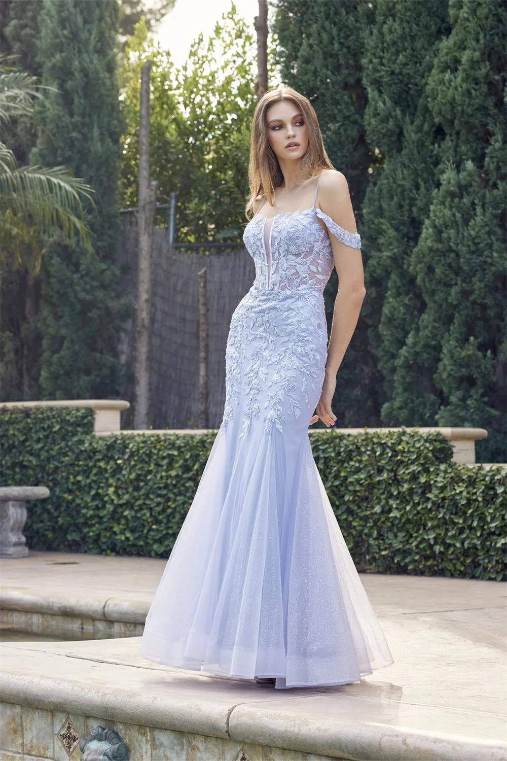 Tulle Off-the-shoulder abiti da sera a sirena senza spalline Appliques di pizzo senza maniche corsetto trasparente abito da ballo lunghi abiti da ballo formali