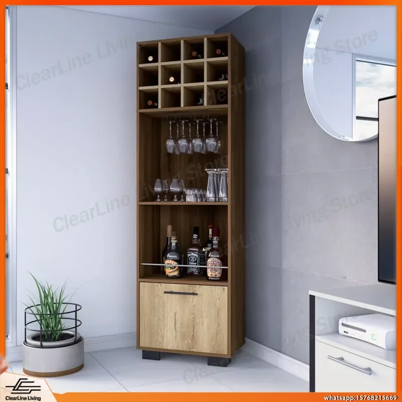 

Aubrey Corner Bar Cabinet Mahogany Wine Rack with 12 Bottle Capacity 2 Shelves 1 Drawer Modern Home Bar Furniture for Living