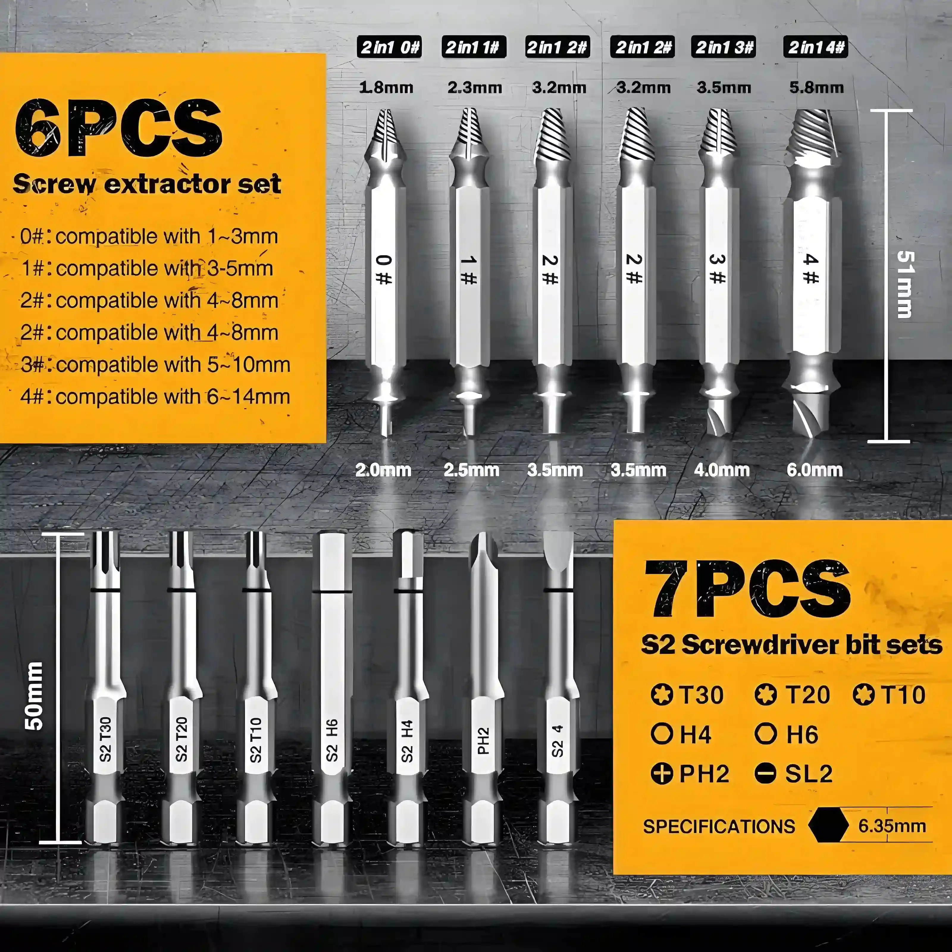 مجموعة مستخرج براغي تالفة مكونة من 13 قطعة، مجموعة من البراغي المكسورة سهلة الاستخدام من البراغي والمسامير المكسورة الصدئة #6