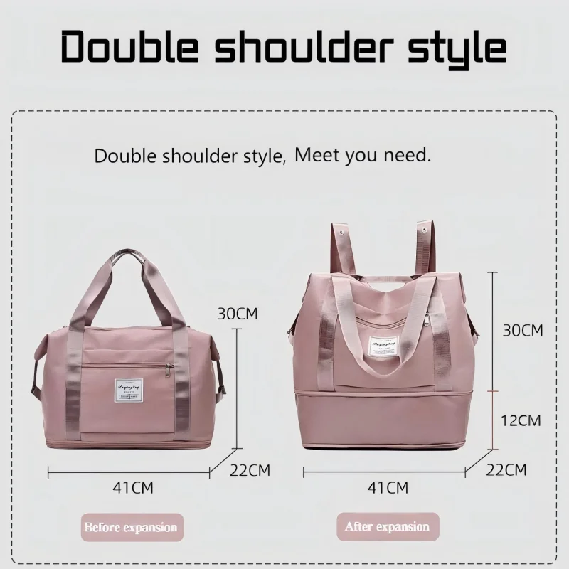 Sac de voyage à double épaule extensible de grande capacité, sac de tri des bagages, séparation sèche et humide, adapté aux voyages d'affaires ex