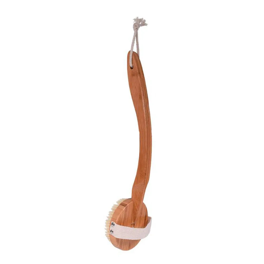 42x10.5x3.7cm Eco Friendly Pig Bristle Bath Brush Removable Handle Body Scrub Brush Exfoliator Stimulates Blood Flow Shower