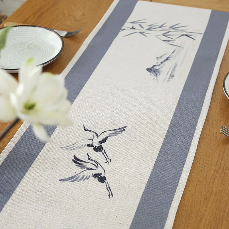 Chinese Style Ink Printed Pattern Table Runner, Home Decor, Simple Table Runner, Shoe Cabinet Cover, Towel, New Table Runner