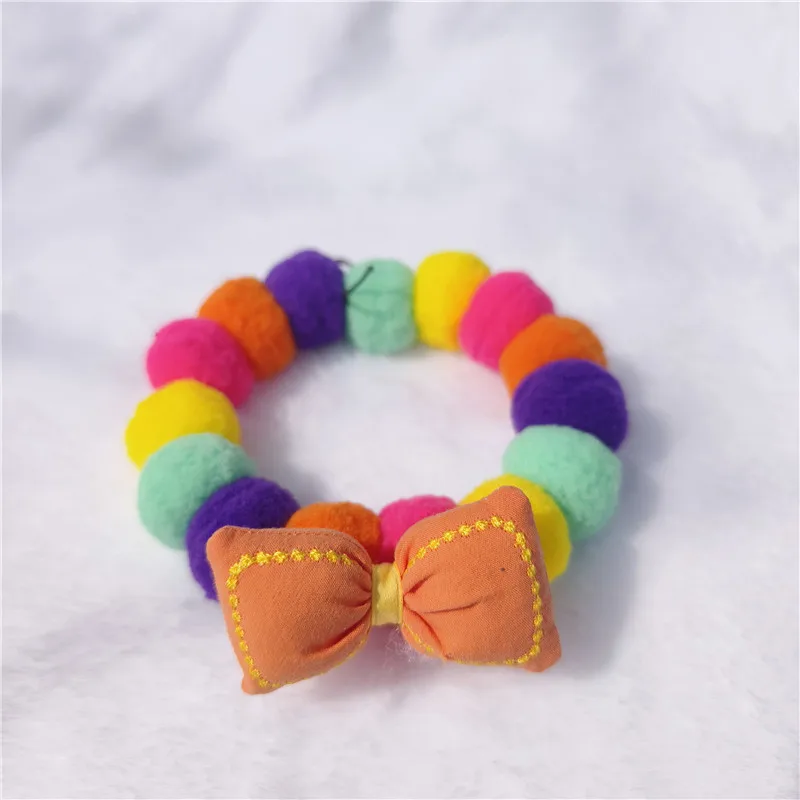 Cute Fashion Knitted Wool Balls Pet Collar Fill Cartoon Bow Stretch Elasticity Rope Necklace for Puppy Dog Cat Pet Supplies