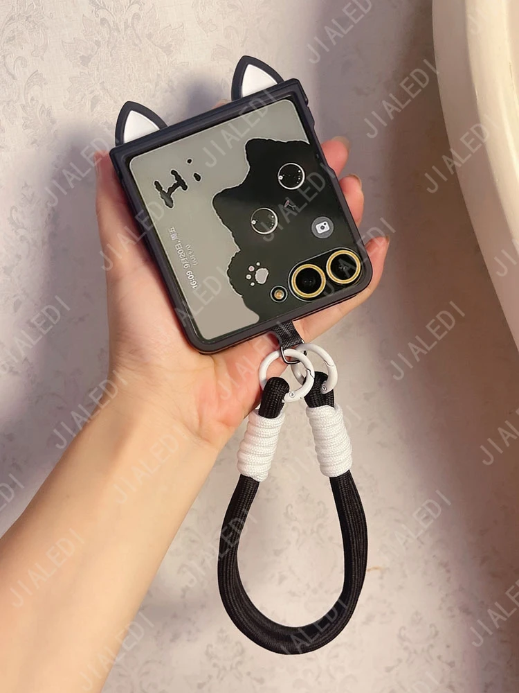 Cute Cat Ears Hinge Phone case For Samsung Galaxy Z Flip 7 6 5 4 3 flip6 zflip7 Cover - náhled 5