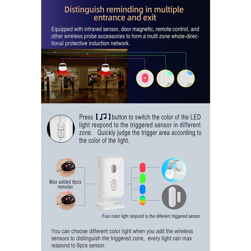 Campainha sem fio pir loja entrada bem-vinda sensor de movimento detector infravermelho alarme de indução campainha da porta