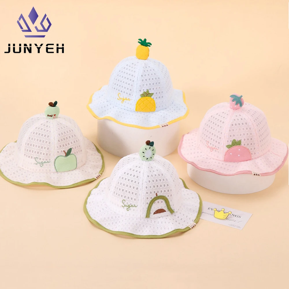 Summer Baby Girl Cap Princess Outdoor Sunshade Mesh Fisherman Hat Infant Boys Windproof Bucket Hats Caps For Kids 5-18 Month