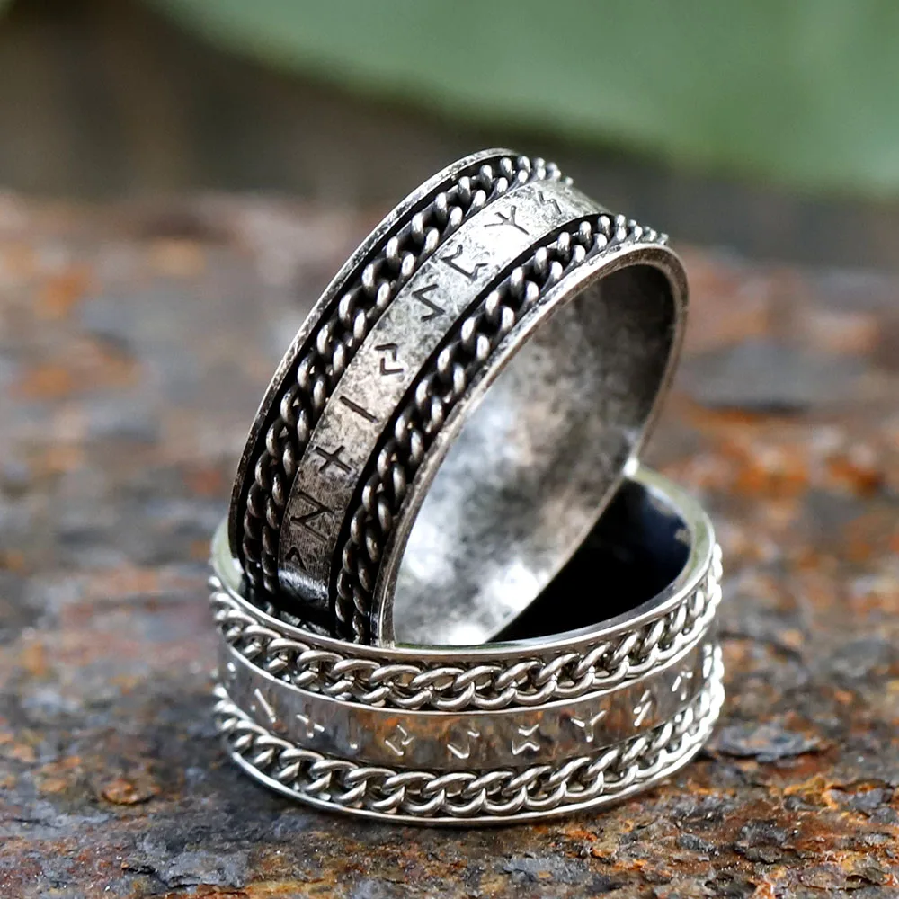 حلقة رونية بسلسلة دوارة للرجال ، فولاذ مقاوم للصدأ 316L ، تميمة فايكنغ ، موضة عتيقة ، مجوهرات ، شحن مجاني ، جديد ، هدية
