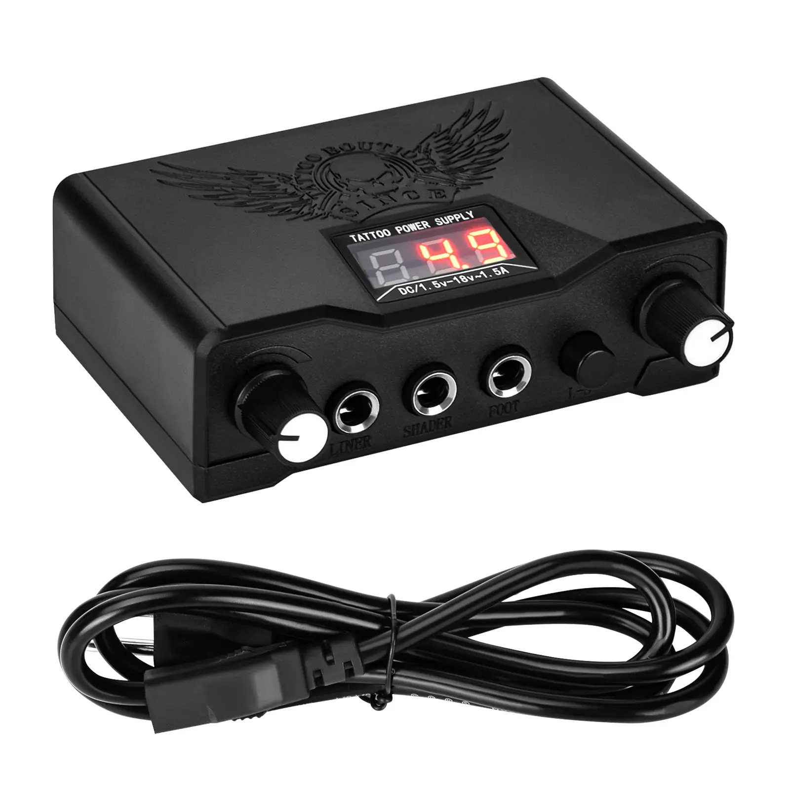 Black Tattoo Power Supply LCD Digital Dual Fuente De Poder Tatuaje Alimentation Tatouage for Clip Pedal Tattoos with Power Plug