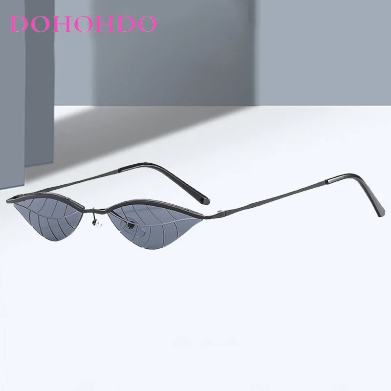 

Trending Luxury Personality Small Leaf Rimless Women Sunglasses Brand Designer Metal Men Sunglass Traveling Party Eyewear UV400