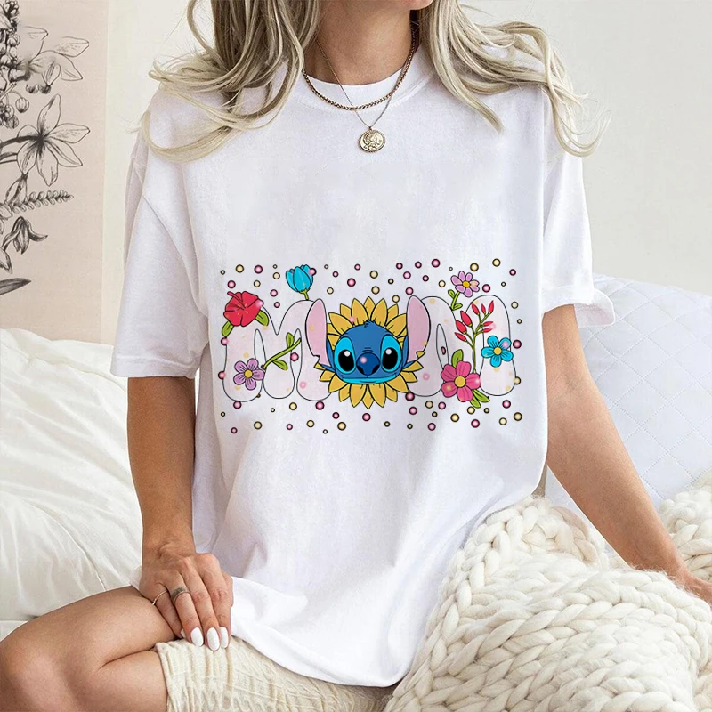

Floral Stitch Mom Happy Mothers Day Printed Women's T-Shirt Pure Cotton Short Sleeve Casual Top Personalized Clothing