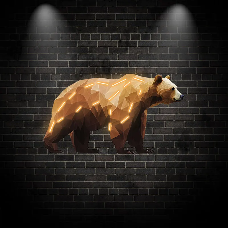 Toysign Geometric Bear Neon Wall Art, Modern LED Sign with Polygon Design, Unique Animal Decor for Office, Living Room & Studio