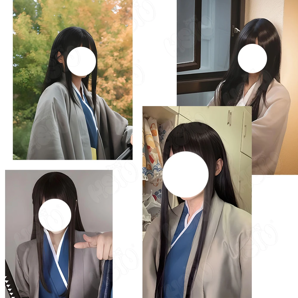 Katsura Kotarou Cosplay Wig Fiber Synthetic Wig「HSIU」60cm Long Black Wig+Wig Cap Anime Gintama Katsura Kotarou Cosplay Wig