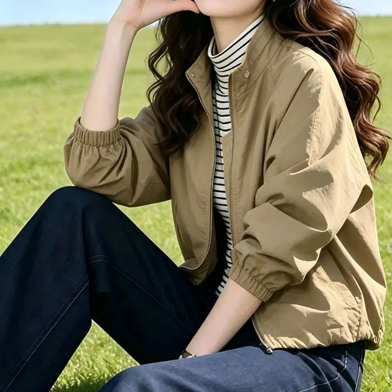 High end Stand up Collar Short Jacket for Women 2026 Spring Autumn New Solid Color hot Item Small Double Layered Casual Jacket