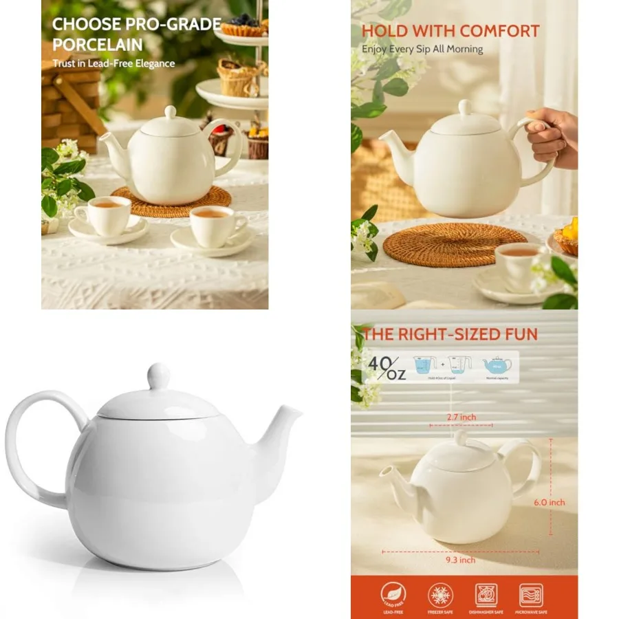 

Porcelain Teapot, 40 oz Tea Pot - Large Enough for 5 Cups