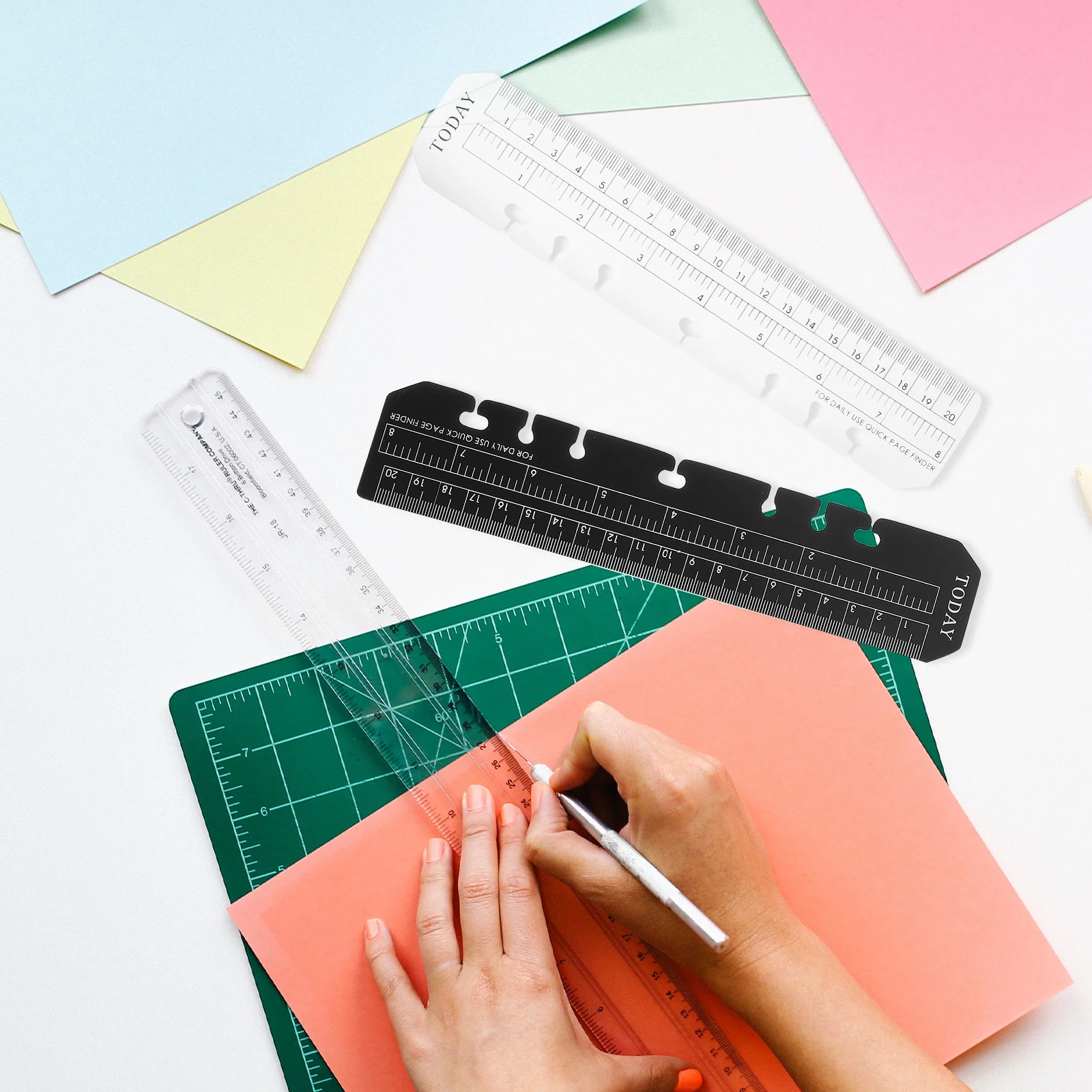 

12Pcs Plastic Bookmarks Ruler Book Mark Tool Lightweight Practical Gifts Planner Bookmark Spiral Snap in Page Ruler