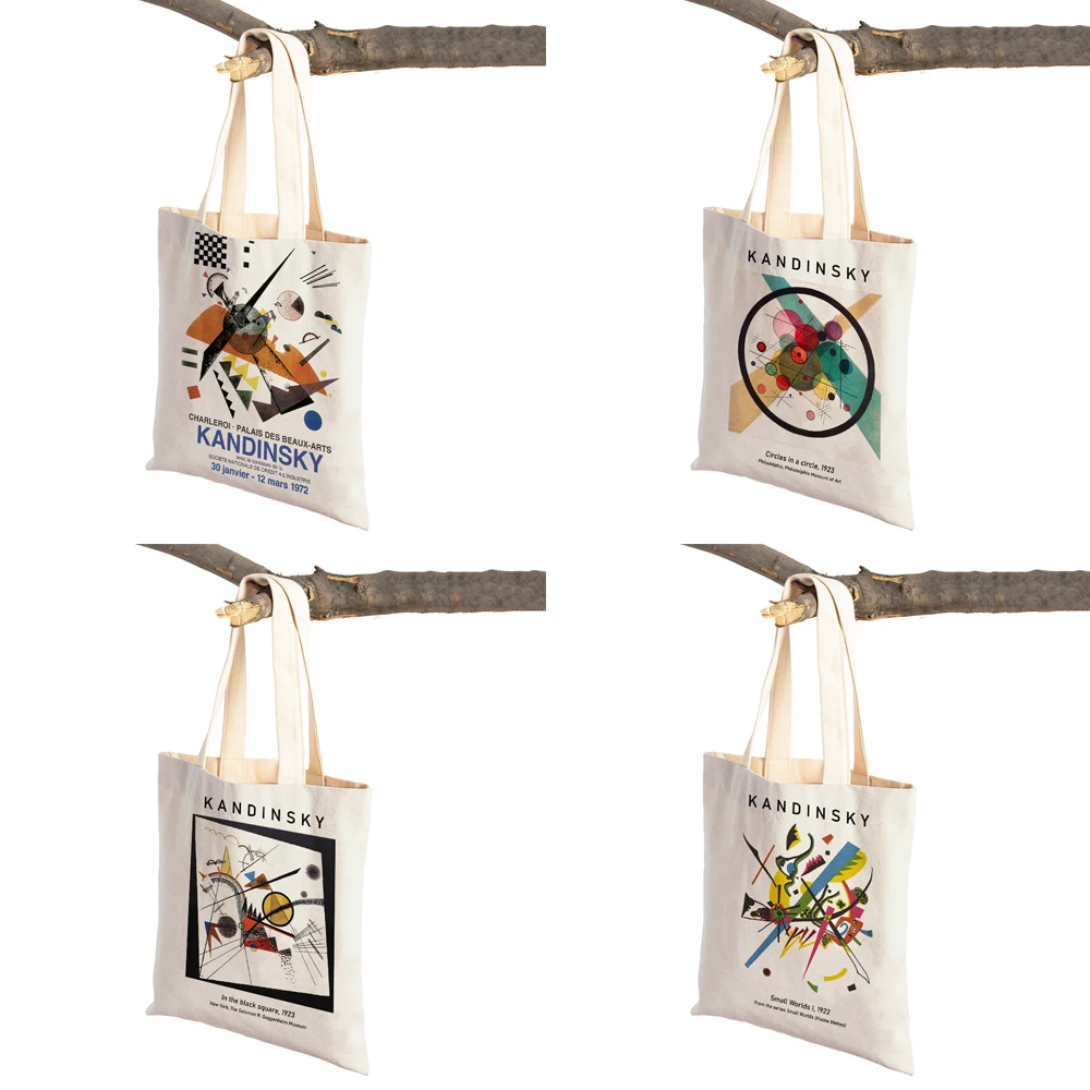 Nordic Kandinsky Mathematical Geometry Double Print Shopping Bag Women Shopper Bags Lady Canvas Tote Reusable Women Handbag