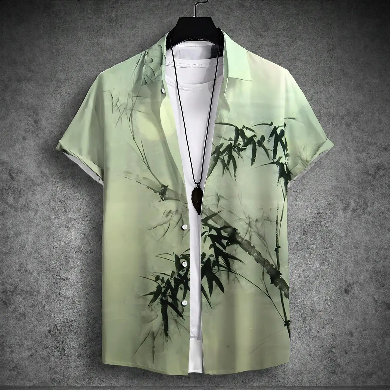 Chinese bamboo forest style 3D Printed Shirt Hawaiian Lapel Men Short Sleeve Shirt Casual Large Size Unisex Beach Vacation Tops