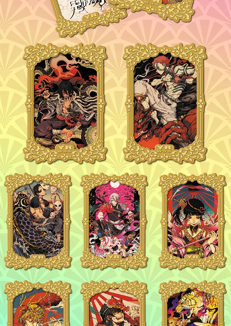 New Demon Slayer Kimetsu No Yaiba Cards Wanmu No Regret Journey Anime Nezuko Enamel Inlay Magic Fluorescent Metal Frame Cards