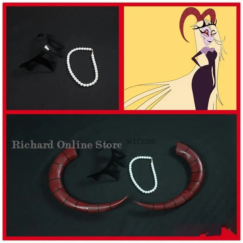 qq023Lilith Demon Hazbin Hair Decor Hotel Props Goat Horns Cosplay First Women Fancy Accessories Halloween Carniva