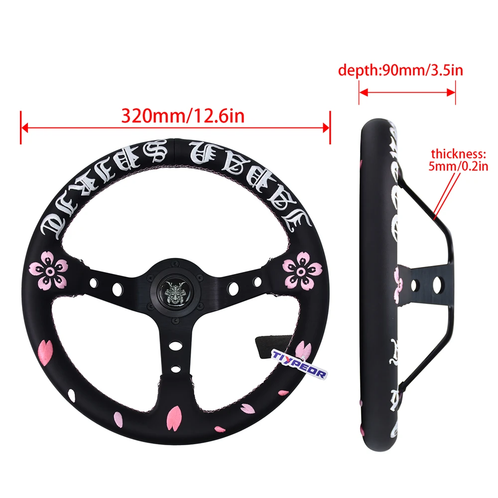 TIYPEOR Self-designed JDM Sakura Racing 90mm Deep Dish 12.6inch Steering Wheel