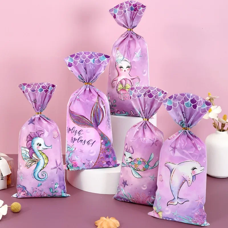 25/50/100pcs Mermaid Tail Candy Bag Gift Packing Bag Little Mermaid Birthday Party Decor Wedding Party Supplies Candy Wrapping