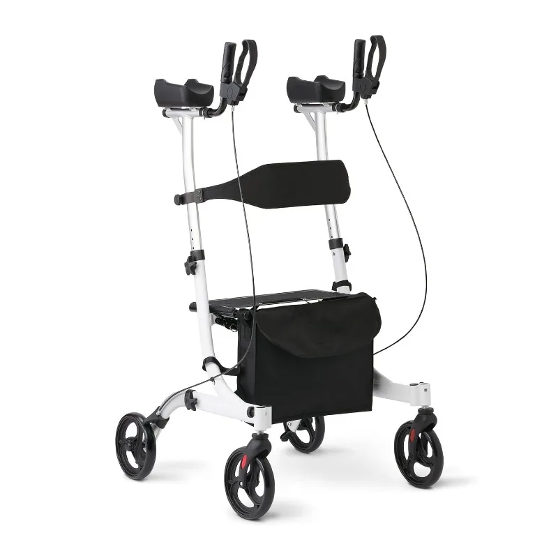 Upright Rollator Walker with Padded Armrests, Stand Up Walkers for Seniors, 7.5-Inch Wheels, Height Adjustable