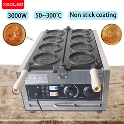 XEOLEO Kommerzielle 4PCS Koreanische Münze Waffeleisen 3000W Antihaftbeschichtung Gold Münze Brot Waffeleisen Elektrische/Gas