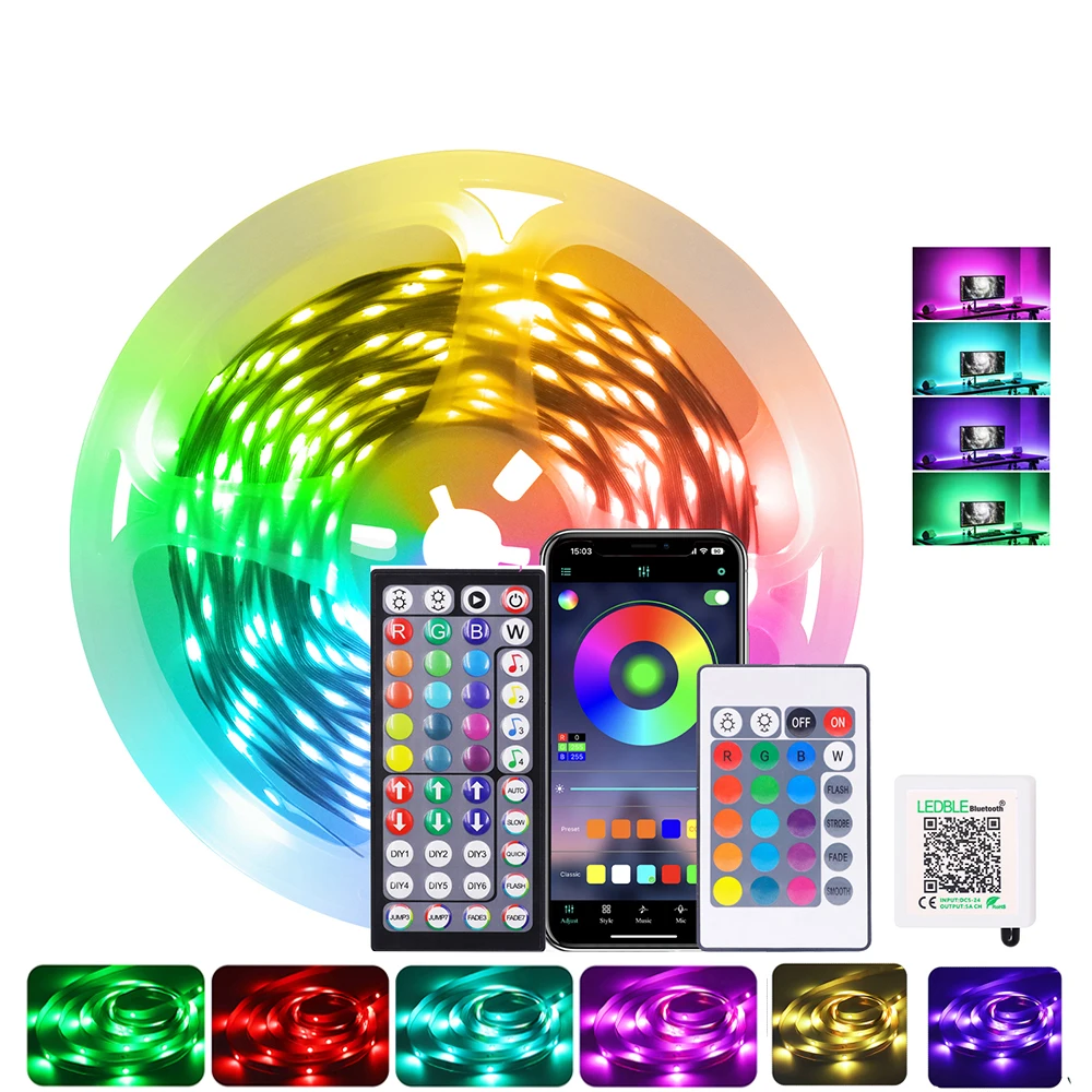 24V RGB 5M 10M 15M 20M Strip Light With 24 44keys Remote Control 3535 16LED/M Bluetooth Music Sync APP Room Party Decoration