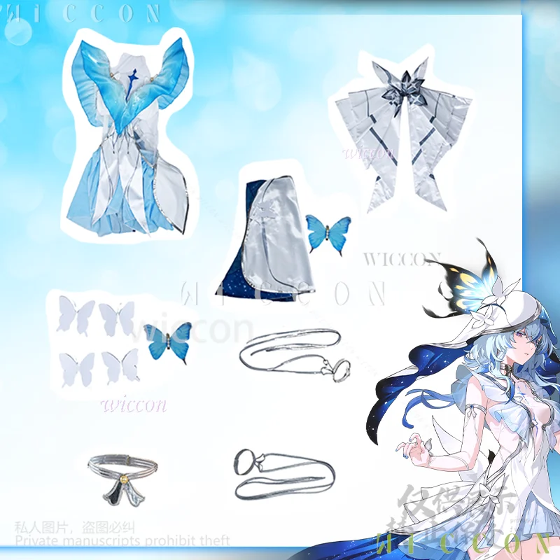 อะนิเมะ Cos Shorekeeper คอสเพลย์เกม Wuthering Waves อะนิเมะเครื่องแต่งกายน้ําสี Y2K ผีเสื้อชุดเจ้าหญิงลูกไม้ไม่สม่ําเสมอ