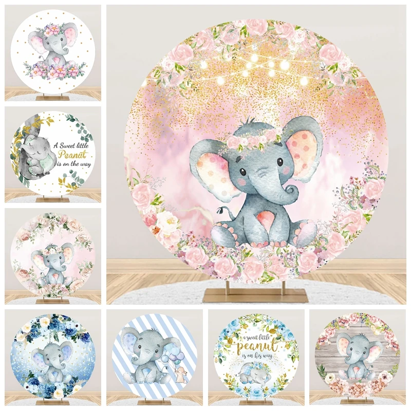 

Round Elephant Baby Shower Birthday Photography Backdrops Baptism Party Photo Photographic Circle Background Photo Studio Props