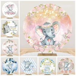 Round Elephant Baby Shower Birthday Photography Backdrops Baptism Party Photo Photographic Circle Background Photo Studio Props