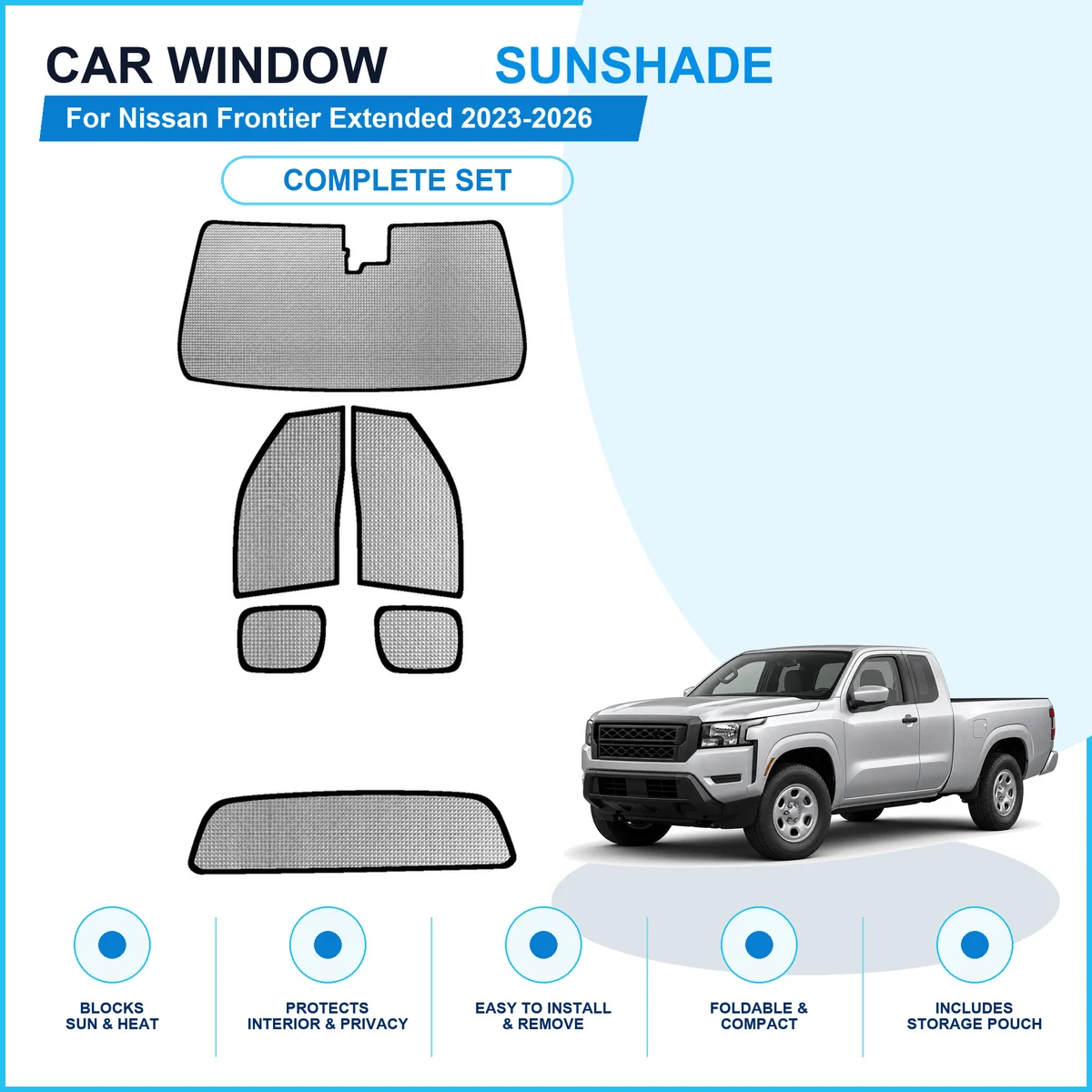 For Nissan Frontier Extended 2023-2026 Custom Full Set Window Sunshades Aluminum Foil Suction Cup Anti UV Privacy
