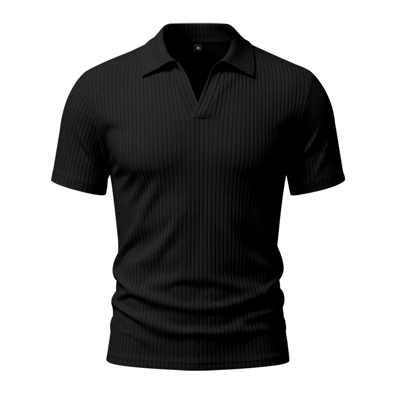 Herren 1-teiliges Gestricktes V-Ausschnitt Kurzarm Slim-Fit Atmungsaktives Eisseide Schnelltrocknendes Golf Business Casual Poloshirt – Detail 30
