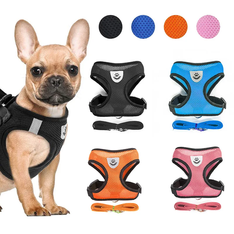 Conjunto de arnés y correa para perros de malla transpirable de nailon, chaleco para perros y gatos, arnés para perros pequeños, gatitos, accesorios