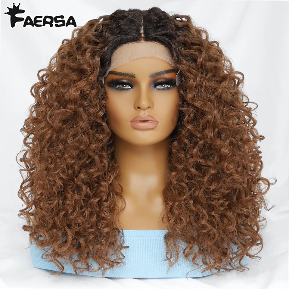 

20"Kinky Curly Synthetic Lace Front Wigs Black Blonde Wig For Women Female Ginger RedHeat Resistant Natural Cosplay Wig