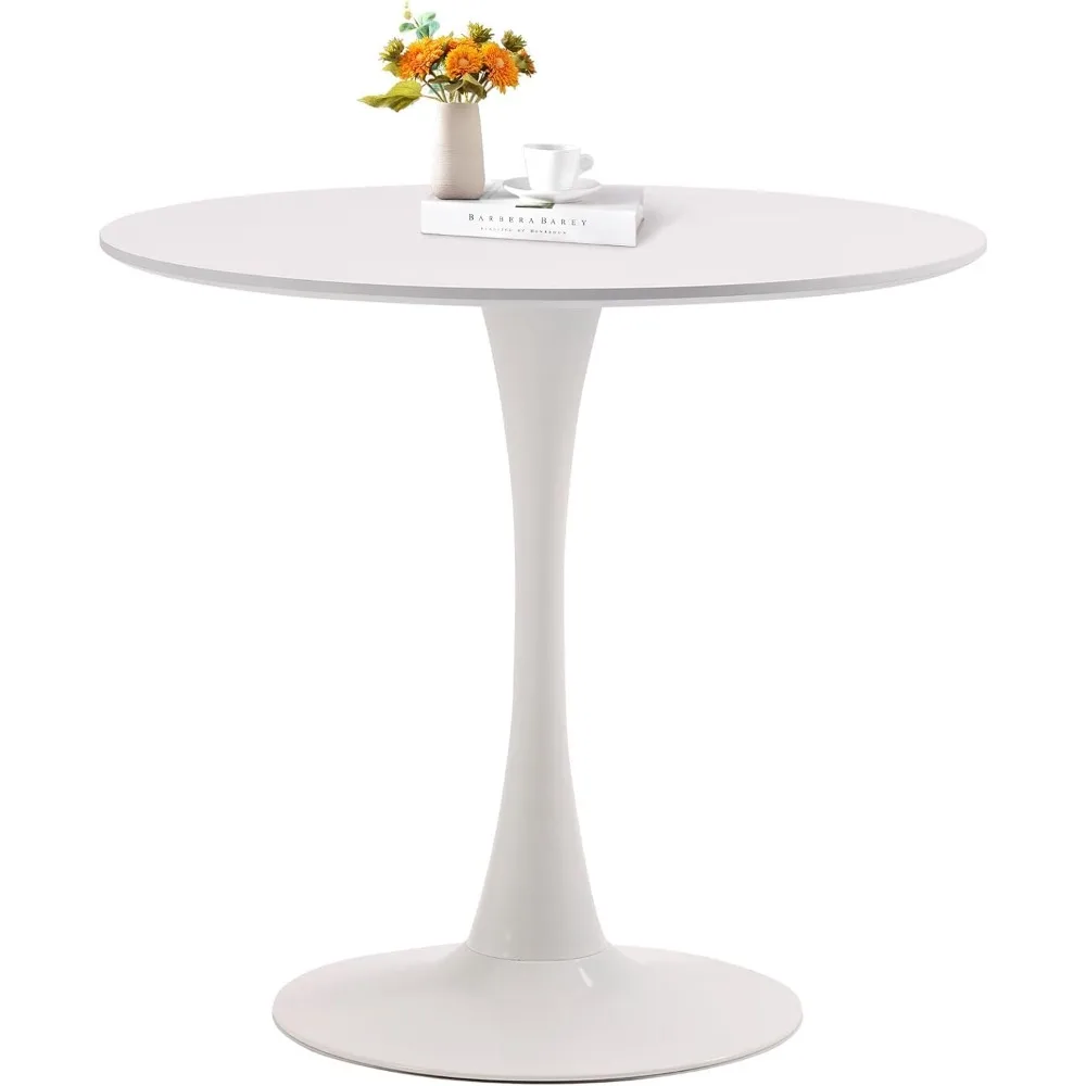 

Round Dining Table, 31.5" Tulip Table Kitchen Round Dining Table for 2-4 People with MDF Table Top and Metal Pedestal