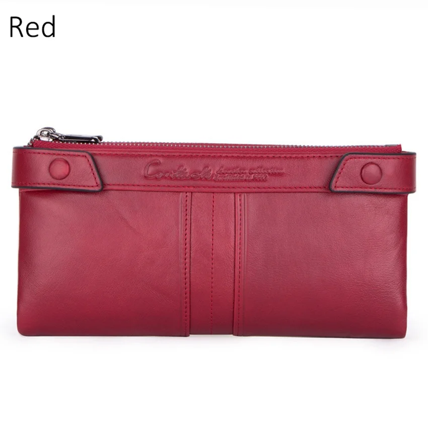 Retro Women's RFID Blocking Wallet Cowhide Clutch Bag Zipper Long Wallet Cellphone Bag Billfold Bank/ID Card Holder Wallet