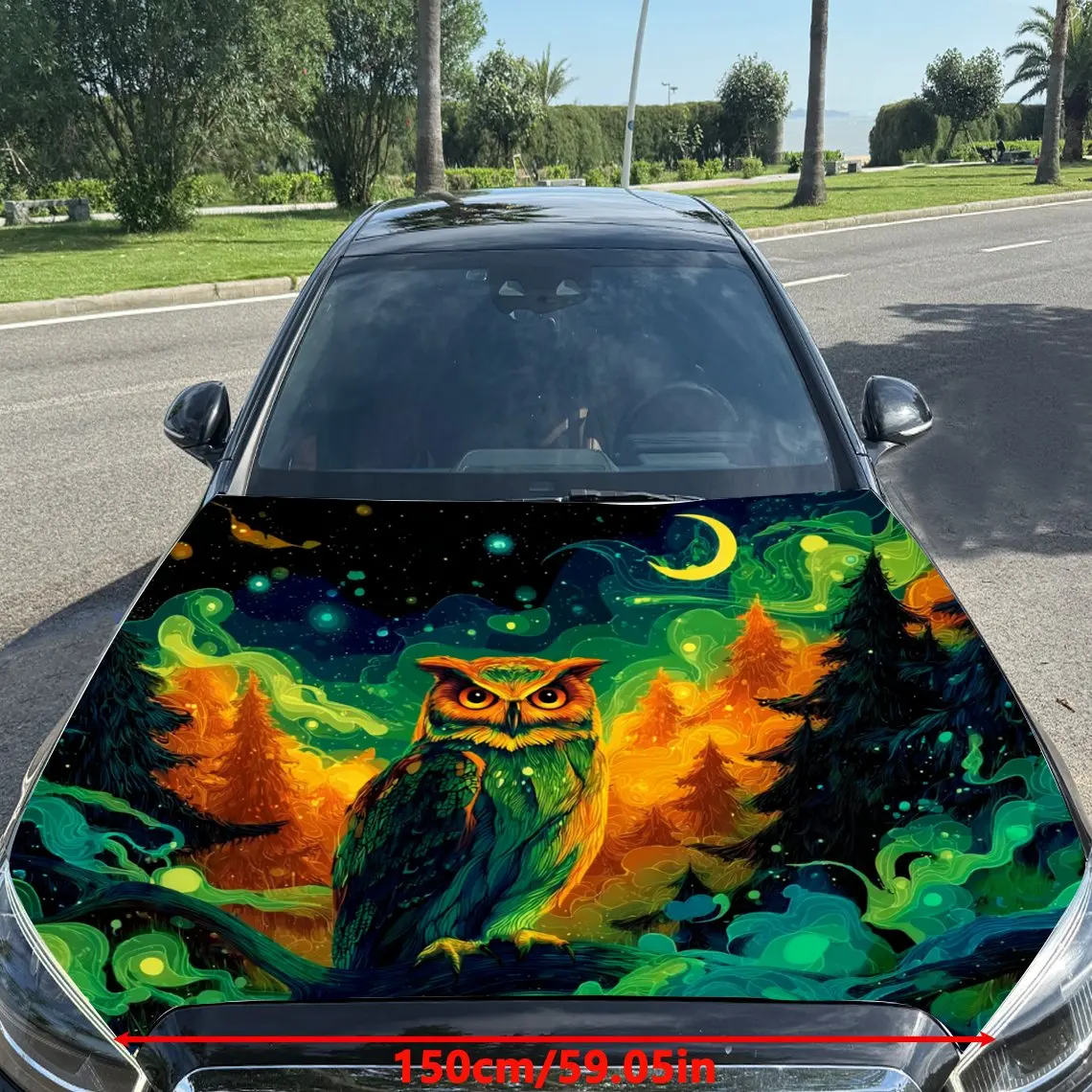 Starry Night Magic Owl Car Vinyl Wrap, PVC Material Waterproof Car Hood Sticker, Self-Adhesive Scratch-Resistant Stickers for En