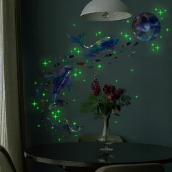 3pcs Colorful Star Whale Cartoon Wall Stickers Floor Stickers Living Room Bedroom Room Decorative Creative Mural Wall Stickers