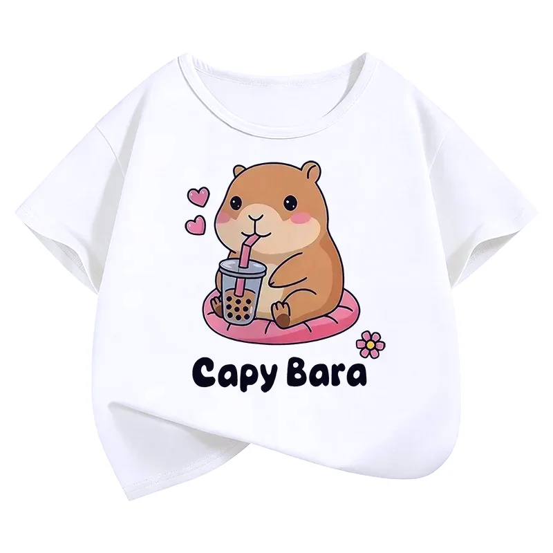 Sommer Kurzarm Unisex Lustiges Capybara-Tier-Design Freizeithemden Kinder T-Shirt Jungen Mädchen Casual Top Tee Shirt