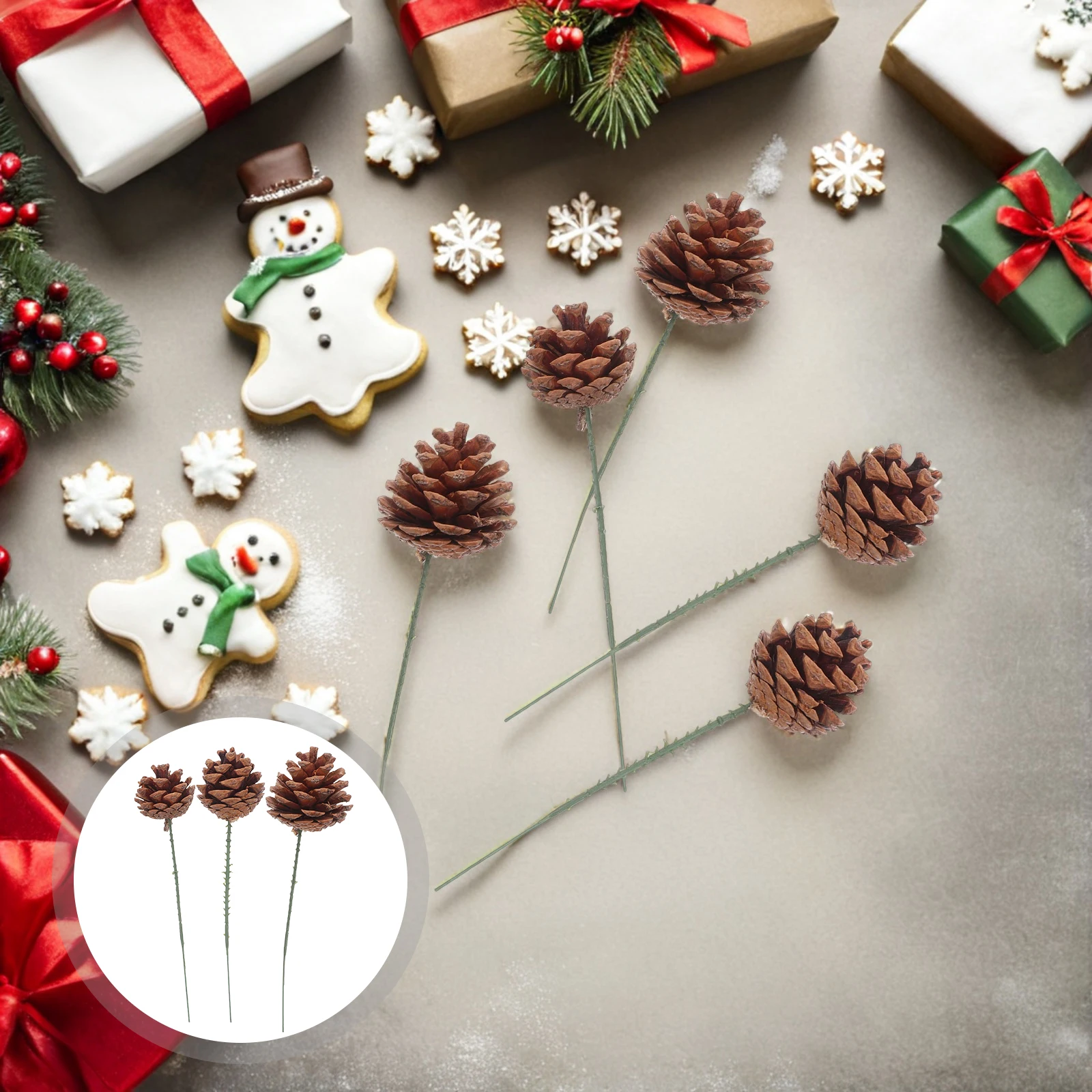 

30pcs Christmas Pinecone Sprays for Tree Ornaments Natural Pine Cone Picks on Wired Branches Xmas Floral Arrangement