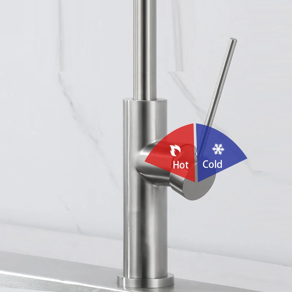 Kitchen Mixer Water 304 Stainless Steel Material 360 Rotation Single Handle Cold & Hot Water Ceramic Valve Core