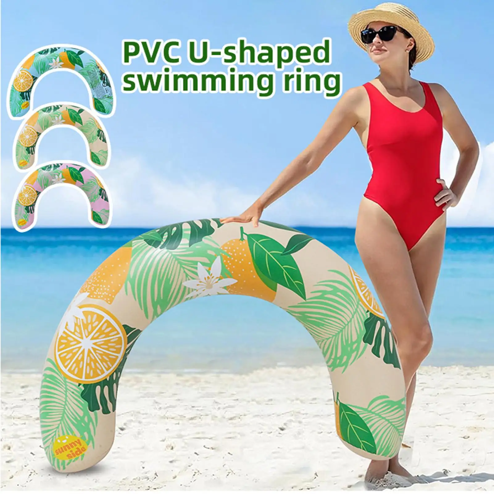 Inflatable Curved Pool Float Adult Swimming Ring U Shape Underarm Float Printed Fruit Inflatable Float Summer Party Water Toy