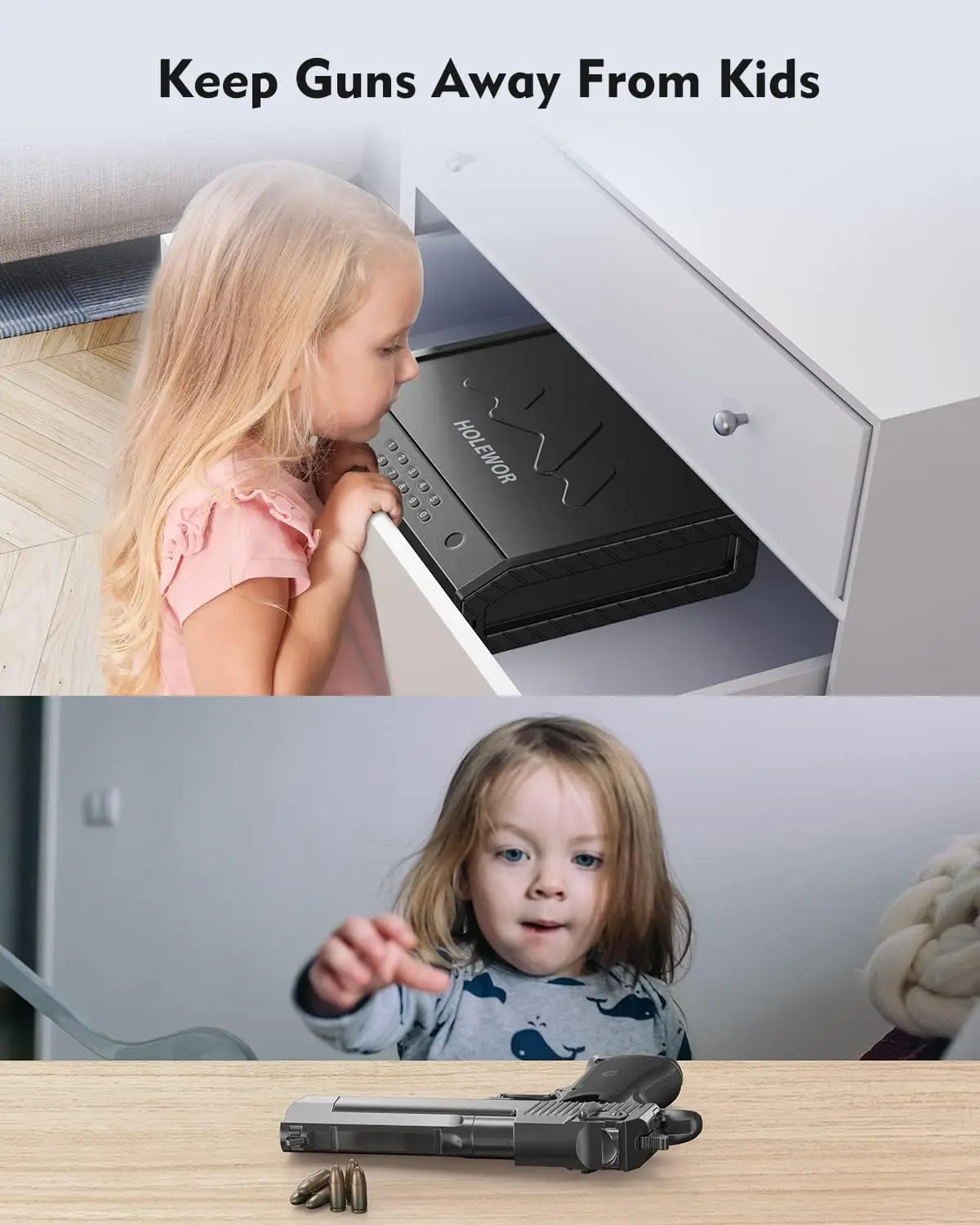 Gun Safe, Biometric Gun Safes for Pistols with LCD Display of Temperature Humidity, Fingerprint Quick Access Pistol Safe Solid H